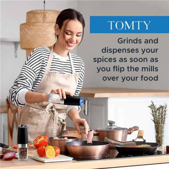 (2 Pack) Gravity Electric Salt and Pepper Grinder Set Battery Operated - Picture 4 of 7